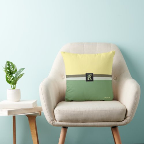 Simple Light Yellow and Asparagus Green Two Tone Throw Pillow