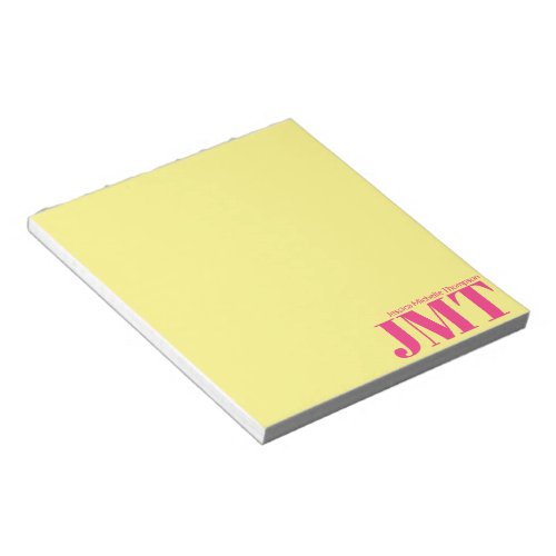 Simple Light Yellow and Bright Pink Name Monogram Notepad