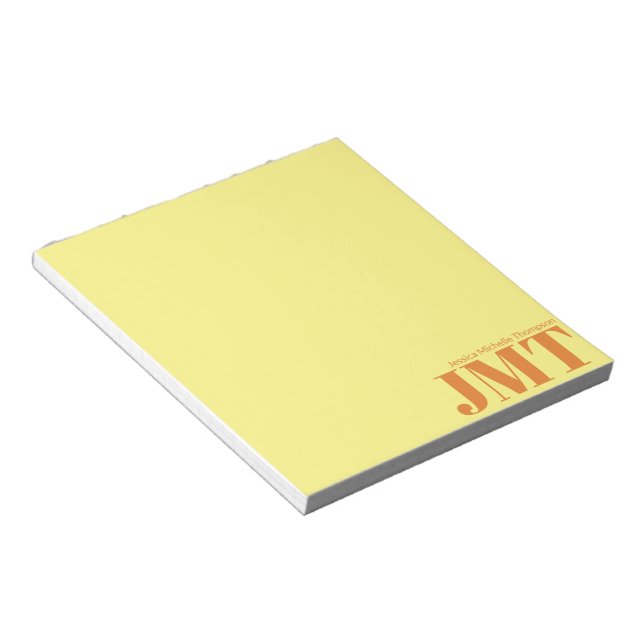 Simple Light Yellow and Orange Monogram Notepad (Angled)
