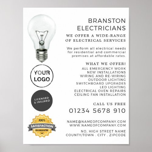 Simple Lightbulb Electrician Advertising Poster