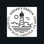 Simple Lighthouse Round Wedding Return Address Rubber Stamp<br><div class="desc">Create your own nautical themed rubber stamp with our easy-to-use design template! Featuring a simple lighthouse design with a bold round typography. Simply add your names and return address details and take home the perfect stamp for you! Perfect for personal as well as office mailings. Choose from 5 different ink...</div>