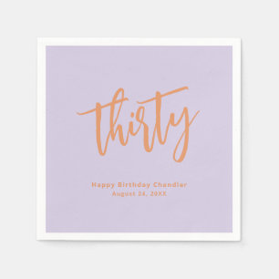 Simple Lilac and Retro Orange 30th Birthday Party Napkins