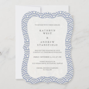 Simple Lilac Blue Japanese Seigaiha Waves Wedding Invitation