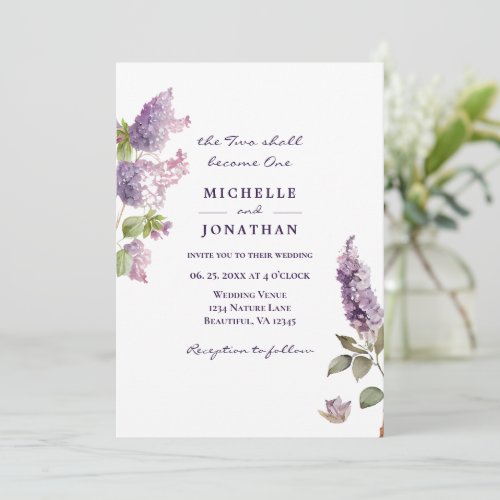 Simple Lilac Flowers Greenery Christian Wedding Invitation