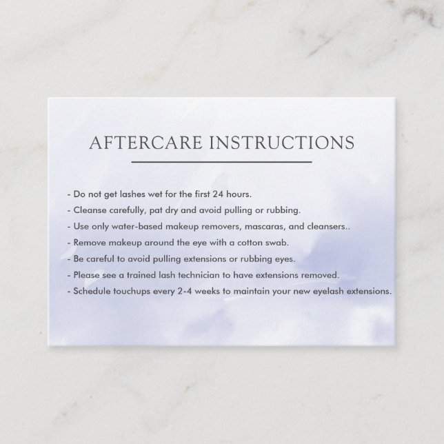 Simple Lilac Lash Extension Microblading Aftercare Business Card (Front)