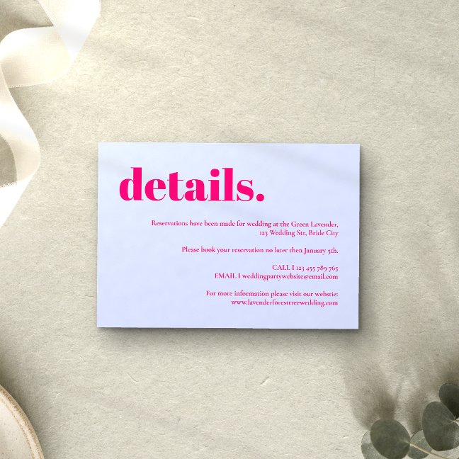Simple Lilac Pink Wedding details RSVP Card