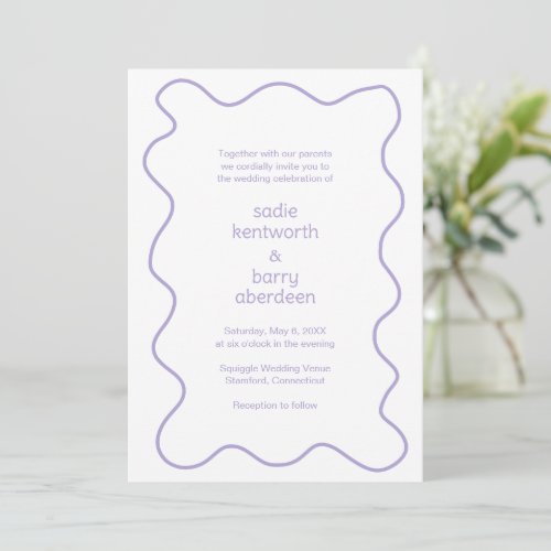 Simple Lilac Squiggle Frame Modern Wedding Invitation