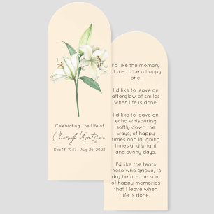 Simple Lily Funeral Memorial Bookmark
