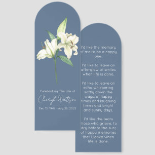 Simple Lily Funeral Memorial Bookmark