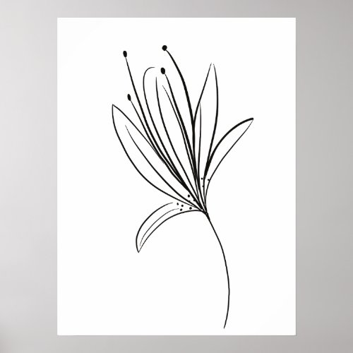 Simple Lily Line Art Flower Black White Poster