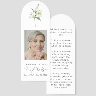 Simple Lily Photo Funeral Memorial Bookmark