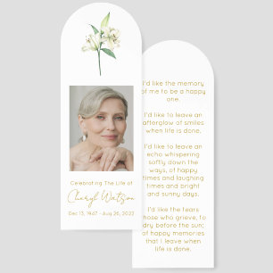 Simple Lily Photo Funeral Memorial Bookmark