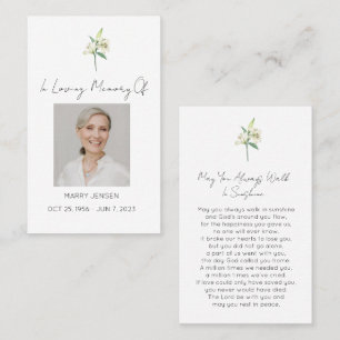 Simple Lily Photo Funeral Prayer Card