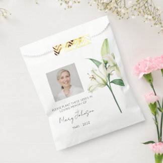 Simple Lily Photo Funeral Seed Favor Bag