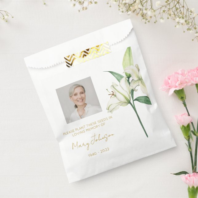 Simple Lily Photo Funeral Seed Favor Bag (Sealed)