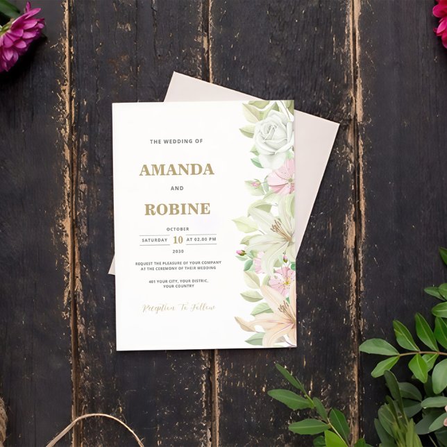 Simple Lily & Rose Elegant Wedding Invitation (Creator Uploaded)