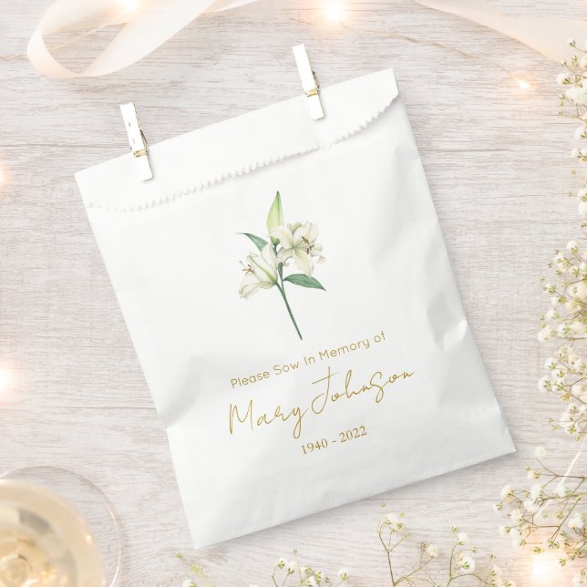 Simple Lily Seed packet Funeral  Favor Bag (Clipped)