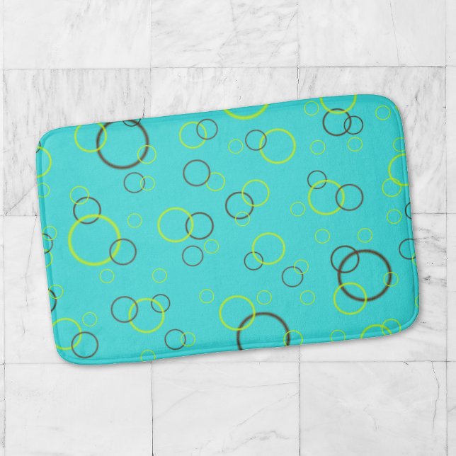 Simple Lime and brown circles on Turquoise Pattern Bathroom Mat (Creator Uploaded)