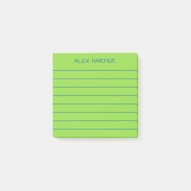Simple Lime & Blue Add Name Lined Post-it Notes (Front)