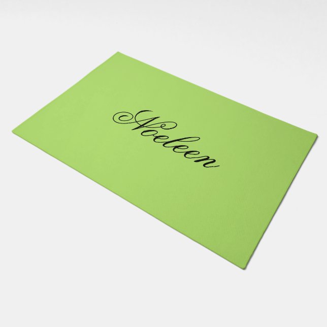 Simple lime color custom name doormat (Angled)