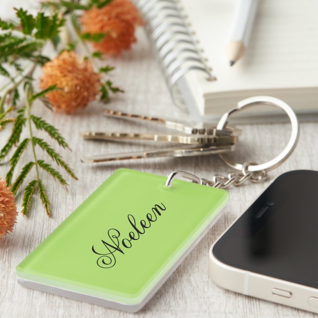 Simple lime color custom name keychain (Front Right)