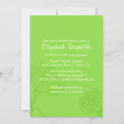 Simple Lime Green Bridal Shower Invitations