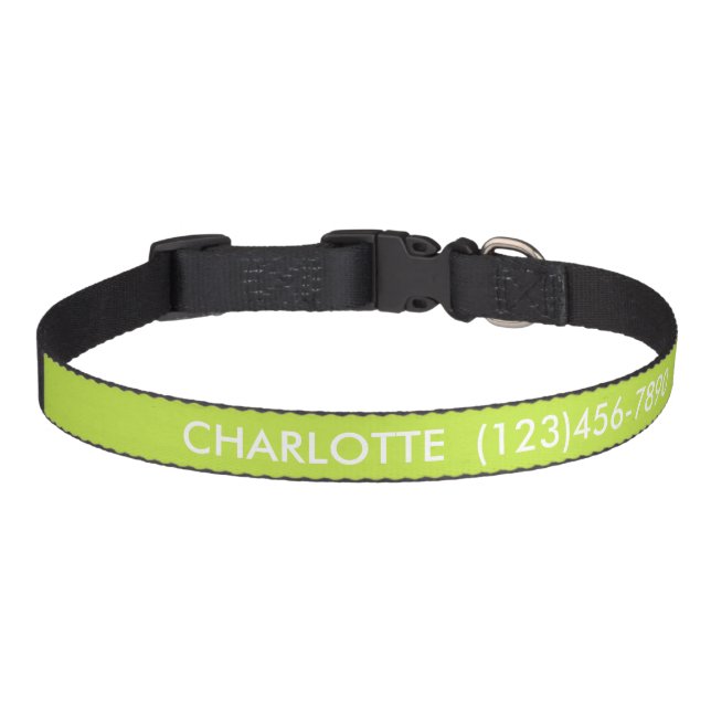 Simple lime green custom name phone solid plain pet collar (Front)
