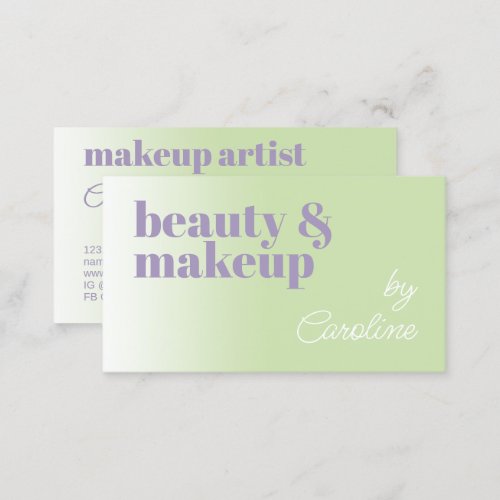 Simple Lime Green Lavender Violet White Typography Business Card
