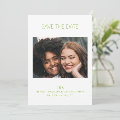 Simple Lime Green Photo Monogram Modern Wedding Save The Date