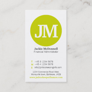 Simple lime, grey & white circle business card