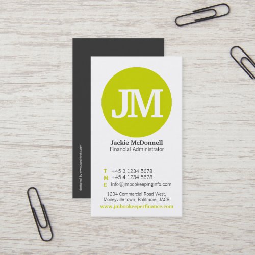 Simple lime, grey &amp; white circle business card