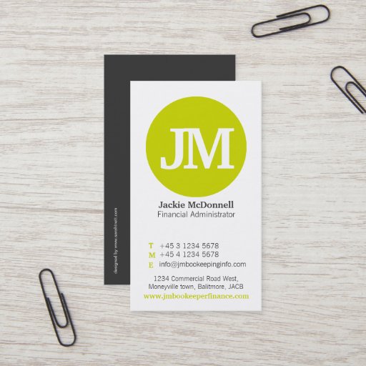 Customizable Simple lime, grey &amp; white circle business card
