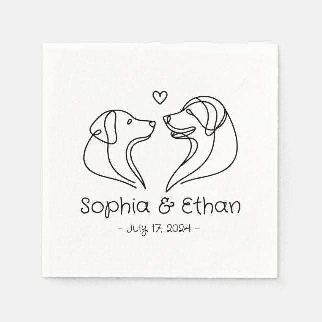 Simple Line Art Dog Modern | Wedding Napkins (Front)