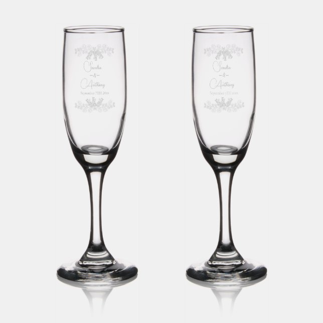 Simple Line Art Eucalyptus  Wedding  Champagne Flute (Glassware)