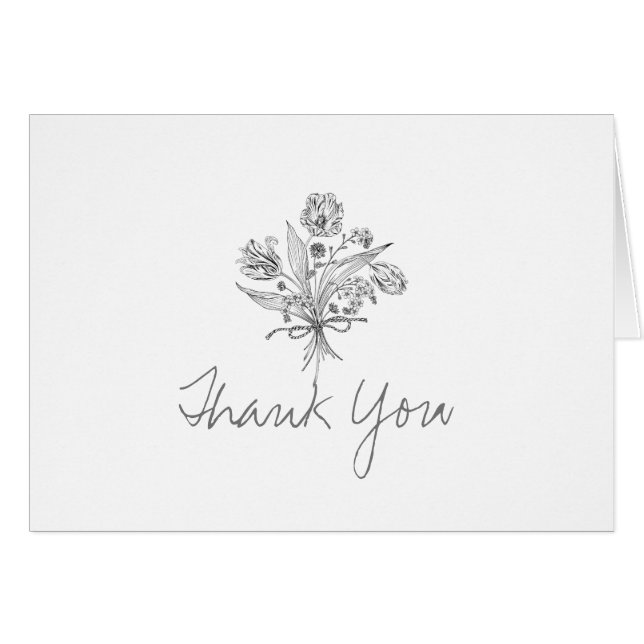 Simple Line Art Floral Bouquet Editable Note Card (Front Horizontal)