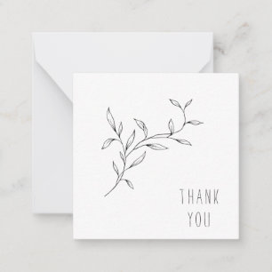 Simple Line Art Foliage Thank You Monogram Blank Note Card