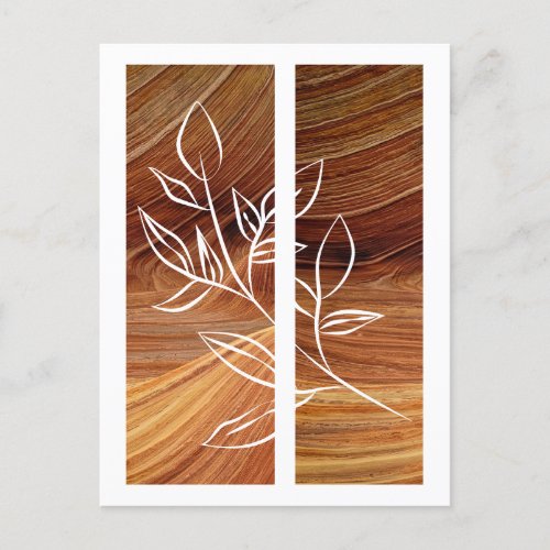 Simple Line Art Leaf Outline Rich Wood Background Postcard