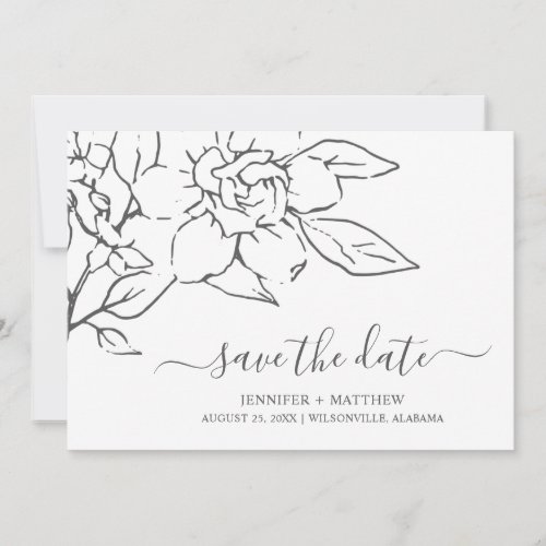 Simple Line Art Magnolia Floral Elegant Wedding Save The Date