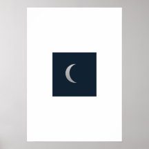 Simple Line Art Moon Phase Poster - Deep Navy And