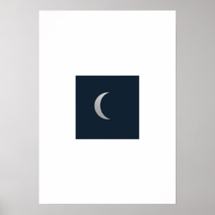 Simple Line Art Moon Phase Poster - Deep Navy And