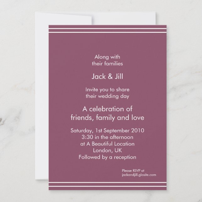 Simple line (aubergine) 5x7 invitation (Front)
