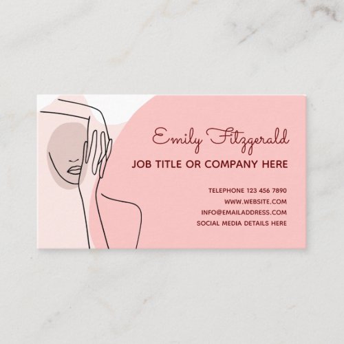 Simple Line Drawing Female Arm Hands Pink White Business Card