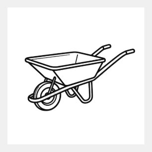 Simple Line Drawing of a Wheelbarrow