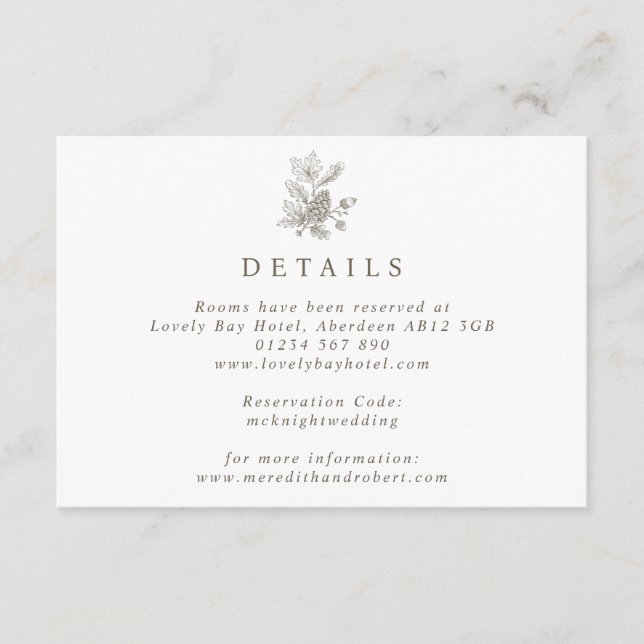 Simple Line Drawn Acorn & Pinecone Fall Wedding Enclosure Card (Front)