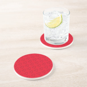 Simple Line Heart Double Red Pattern  Coaster