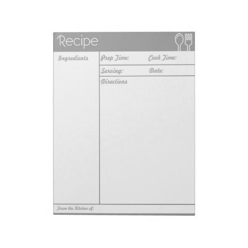 Simple Line_less Grey  Recipe Page Notepad