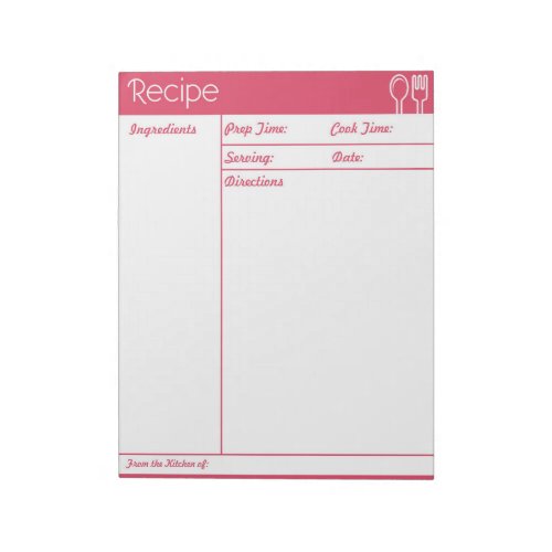 Simple Line_less Pink Recipe Page Notepad