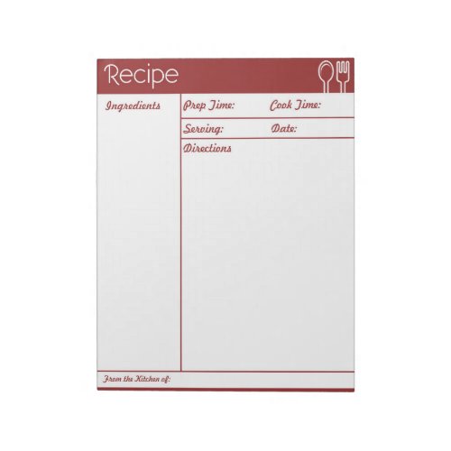 Simple Line_less Red Recipe Page Notepad