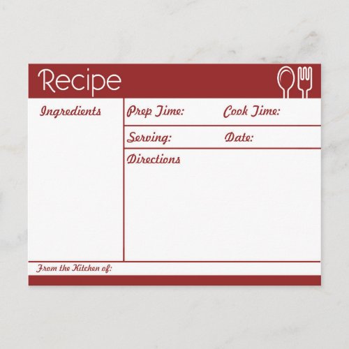 Simple Line_less Red Recipe Postcard