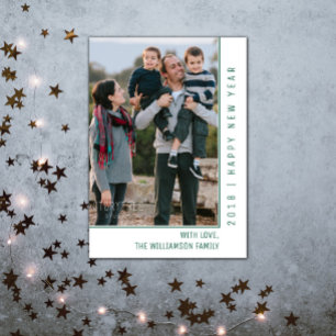 Simple Line New Year's Photo Card Green